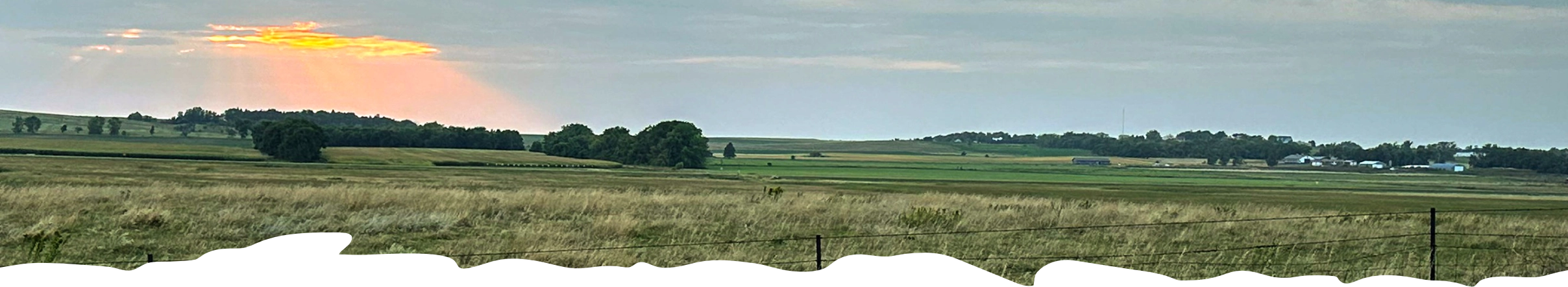 Sun shining through clouds over a pasture